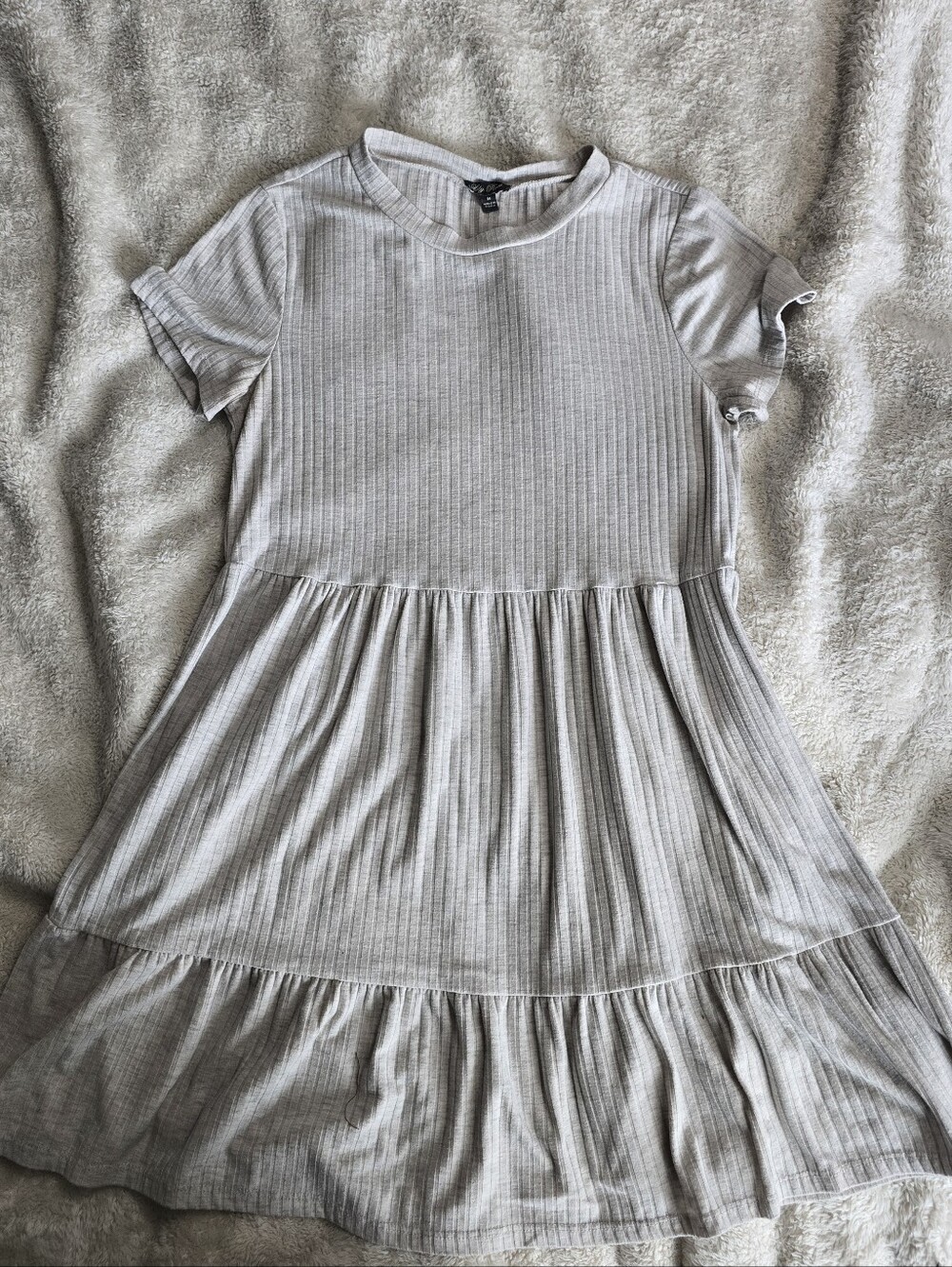 Women's' Ribbed Short-Sleeve Tiered Dress - Light Gray